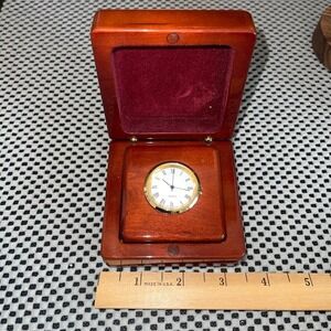 Travel Desk Clock Watch Wooden Box
